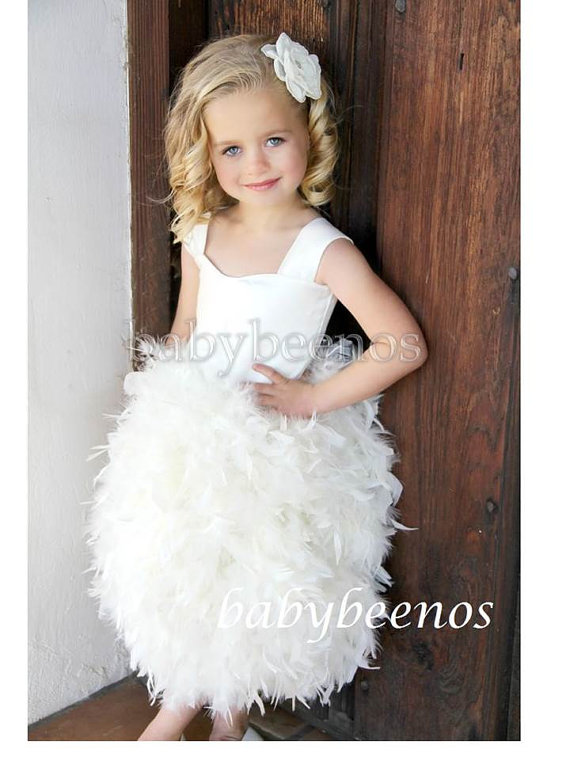 Mariage - Feather Flower Girl Dress Flower girl dress feather, Flower girl dress corset back -LILY- Made to Order - pageant dress, satin dress,