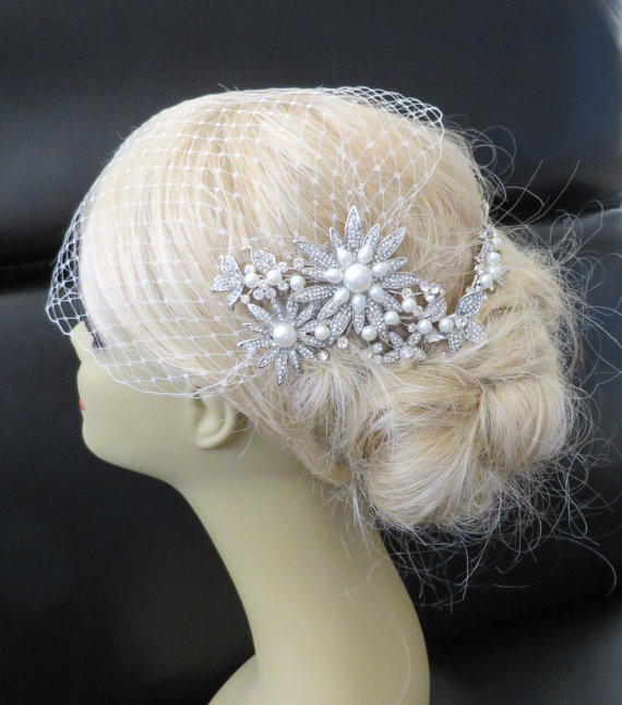 زفاف - Bridal Veil and Bridal Comb  (2 Items), bridal veil,Headpieces Bridal Comb Swarovski Pearls Wedding comb bridal veil headpieces