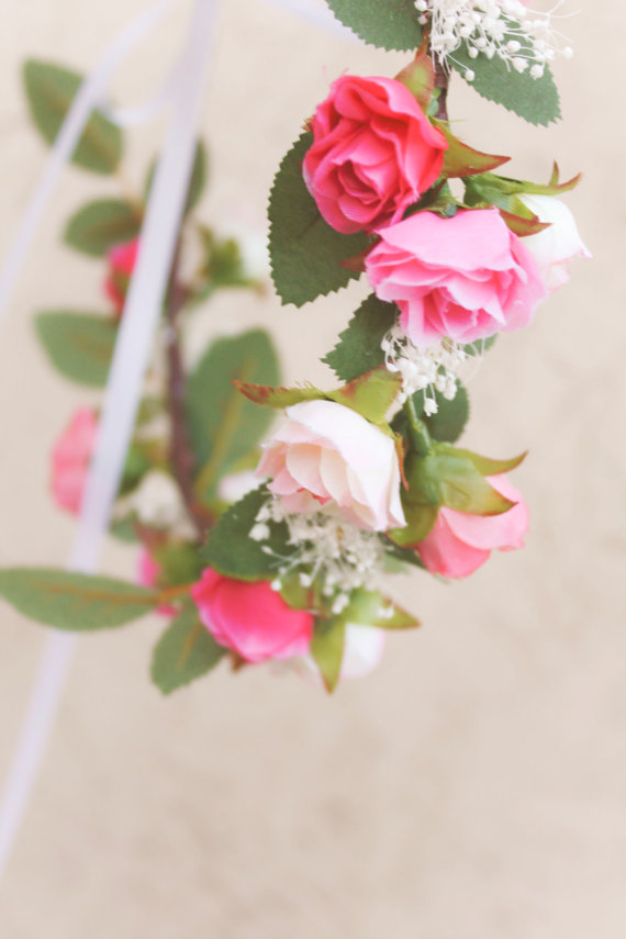 Свадьба - wedding flower bridal hair accessory pink roses hair wreath silk headpiece peachy pink silk flower