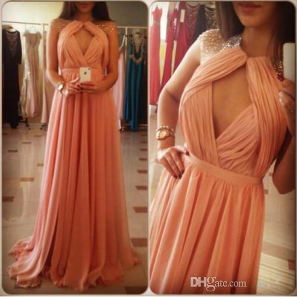 Свадьба - Hot Quality Chiffon Bridesmaid Dresses High Neck Sheath Column Beads Pleats Backless Sleeveless Formal Evening Gowns Yk1A879 Online with $97.91/Piece on Hjklp88's Store 
