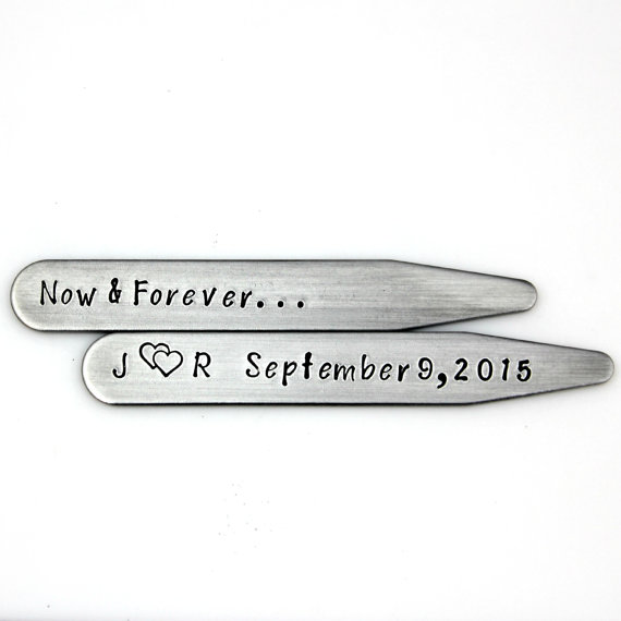 Свадьба - GROOM GIFT PERSONALIZED with Wedding Date and Initials Now & Forever Collar Stays 2.5" Stainless Steel