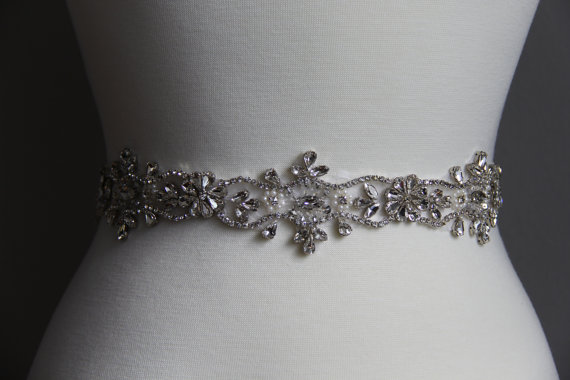 زفاف - 18 in to 36 in beaded rhinestone applique, trim, bridal sash, wedding sash, bridal headband, wedding headband,  bridal belt, rhinestone belt