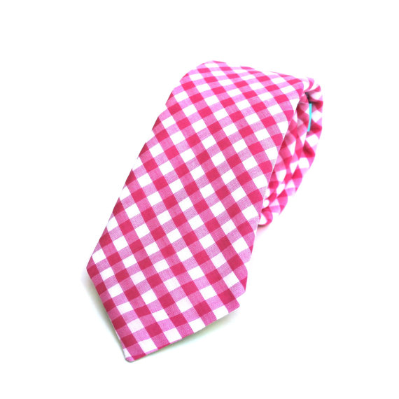 Wedding - Men's Tie - Hot Pink Fuchsia Gingham - Magenta and White Checks