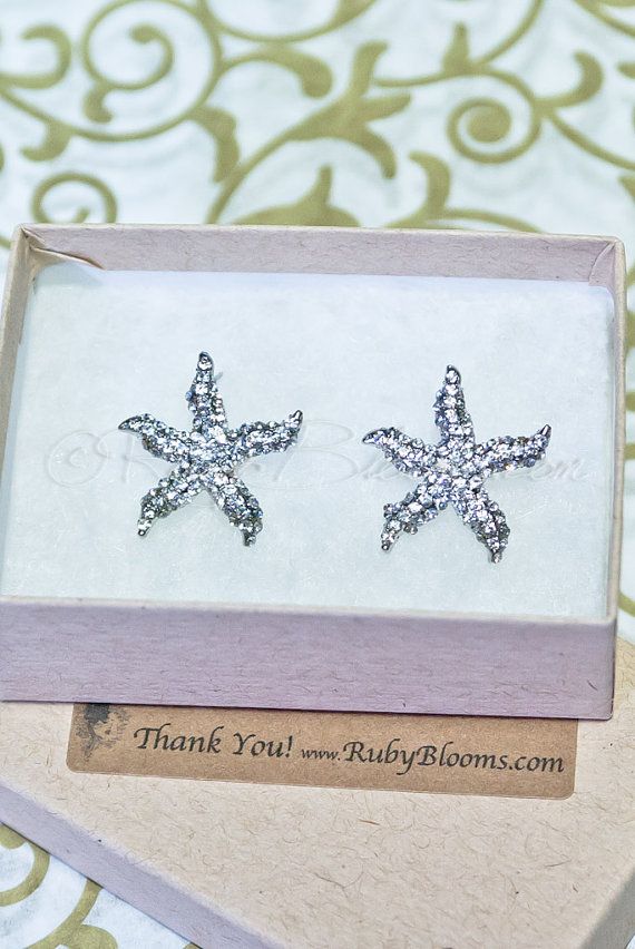 Hochzeit - Crystal Starfish Earrings. Silver Beach Wedding Jewelry Bridal Accessory Crystal Star Fish Destination Wedding Ruby Blooms Jewelry