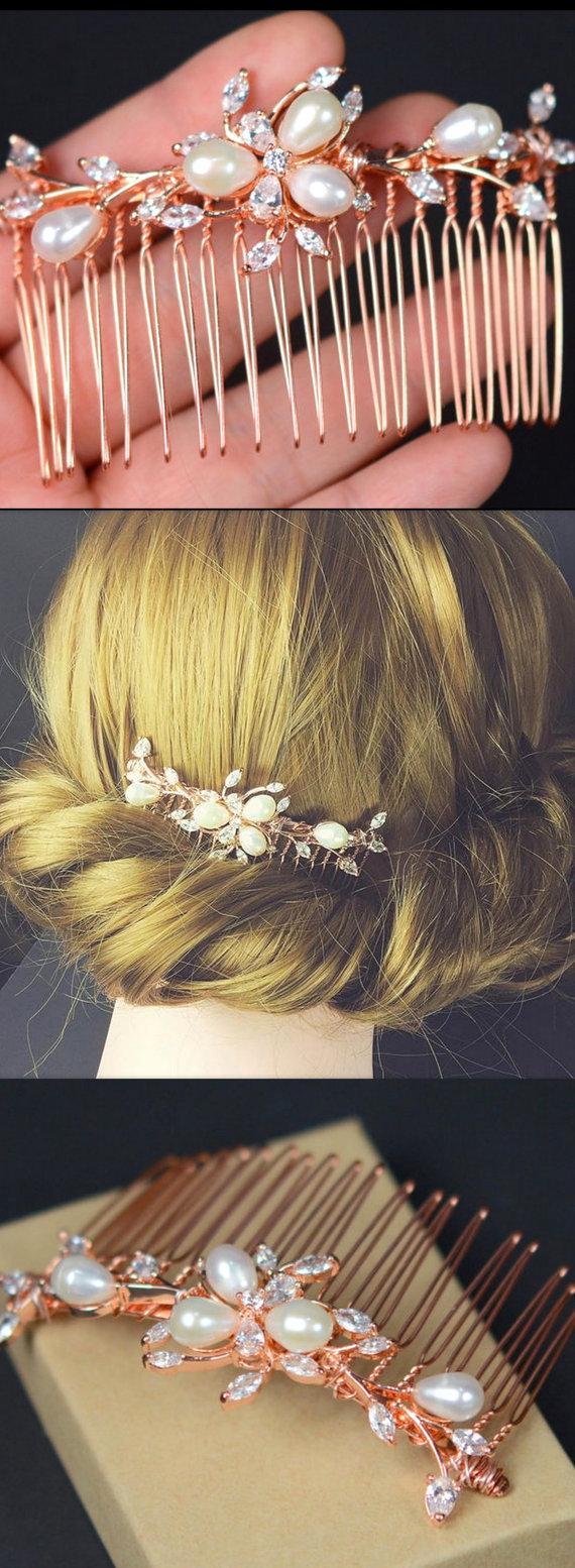 زفاف - Rose gold,Clear crystal hair comb,Vintage Style Bridal Hair Comb,Wedding Hair Comb,Wedding Bridal Hair Accessories,Art Deco Headpiece