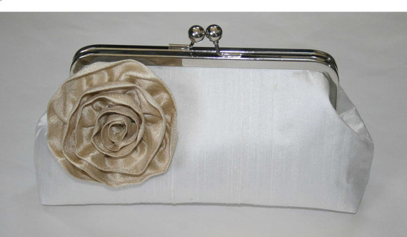 زفاف - Silk Dupioni Bridal Clutch with Blossom... customize your clutch to coordinate with your wedding colors