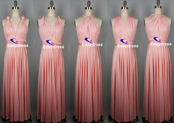 Wedding - Maxi Full Length Bridesmaid Infinity Convertible Wrap Dress Flush Pink Peach Pink Multiway Long Dresses Party Evening Any Occasion Dresses