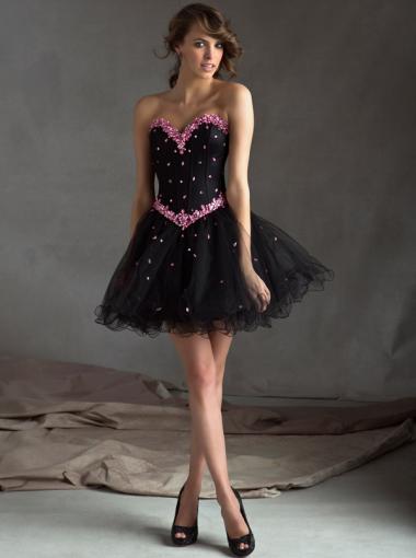 Mariage - A-line Sweetheart Natural Short/Mini Sleeveless Rhinestone Ruffle Lace Up Organza Black Prom / Homecoming / Cocktail Dresses By Mori Lee 9246