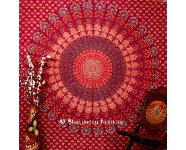 Wedding - Maroon Mor Pankh Design Cotton Tapestry