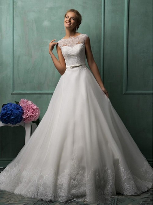 زفاف - Lace Court Train Organza Wedding Dresses