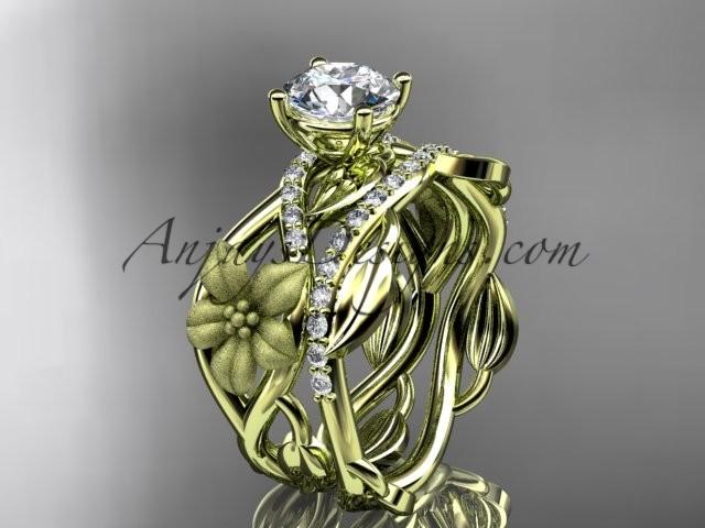 زفاف - Unique 14kt yellow gold floral diamond wedding ring, engagement set ADLR270S