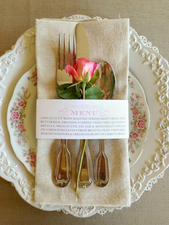 زفاف - 25 QTY - Wedding Menu Napkin Wraps, Customizable & Affordable