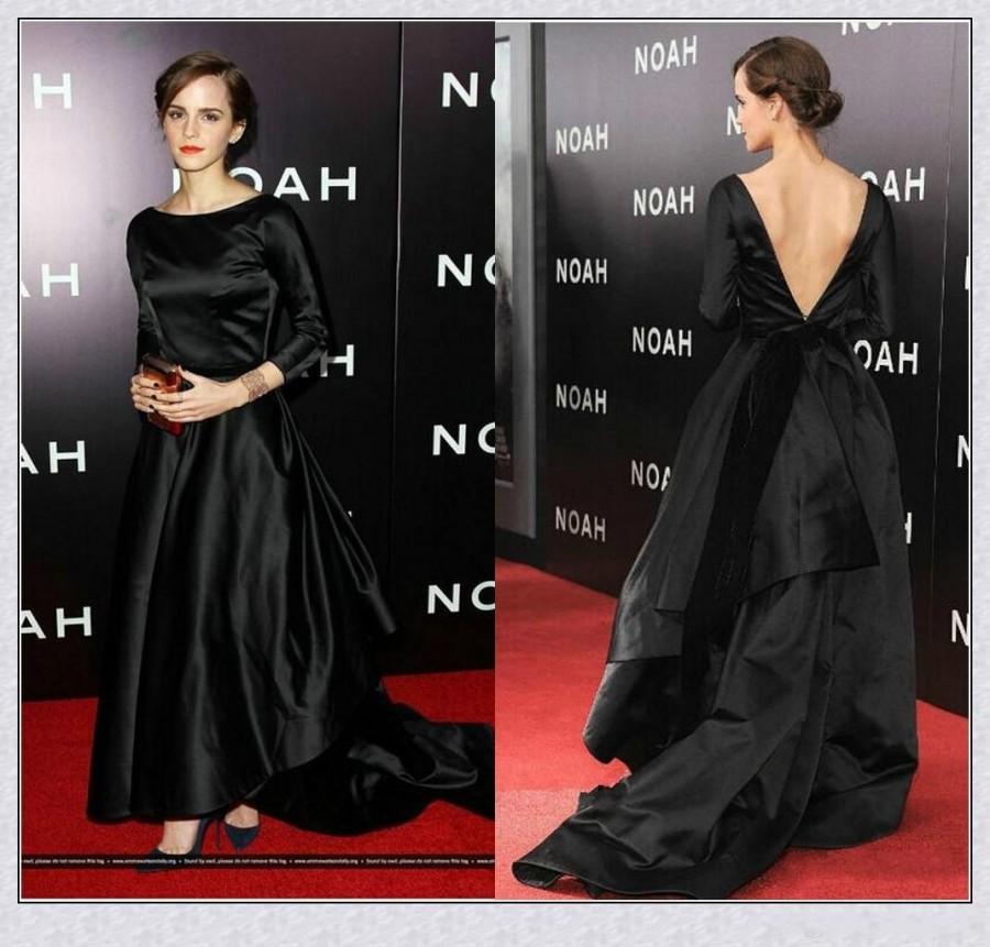 Mariage - New Design Black Evening Dresses Backless Scoop 2016 Draped Long Sleeve Satin Celerity Dress Custom Cheap Prom Party Ball Gowns Formal Online with $128.17/Piece on Hjklp88's Store 