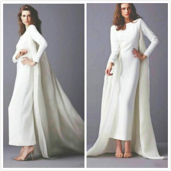 Свадьба - Unique Style Arabic Wedding Dresses with Long Sleeves Wrap 2016 Crew Neck Winter Fall Satin Vintage Sheath Bateau Bridal Dress Ball Gowns Online with $128.17/Piece on Hjklp88's Store 