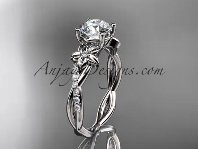 زفاف - platinum flower diamond wedding ring, engagement ring with a "Forever One" Moissanite center stone ADLR388
