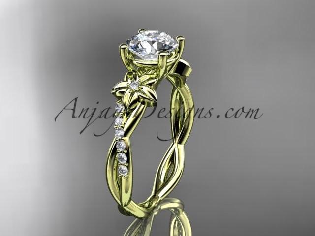 زفاف - 14kt yellow gold flower diamond wedding ring, engagement ring with a "Forever One" Moissanite center stone ADLR388