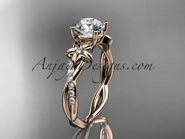 زفاف - 14kt rose gold flower diamond wedding ring, engagement ring with a "Forever One" Moissanite center stone ADLR388
