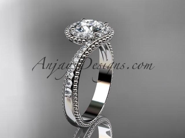 زفاف - platinum halo diamond engagement ring ADLR379