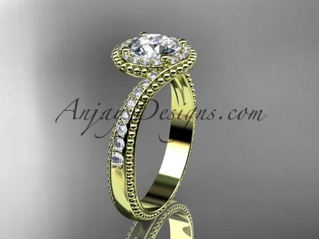 زفاف - 14kt yellow gold halo diamond engagement ring with a "Forever One" Moissanite center stone ADLR379