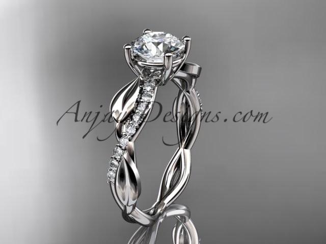 Hochzeit - platinum leaf diamond wedding ring, engagement ring with a "Forever One" Moissanite center stone ADLR385