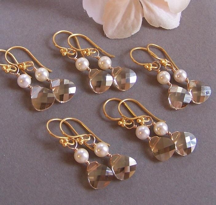 زفاف - Bries Bridesmaids Earrings - Five (5) Earrings Sets - Customizable Swarovski Crystal and 14k Gold Filed, Bridal Jewelry