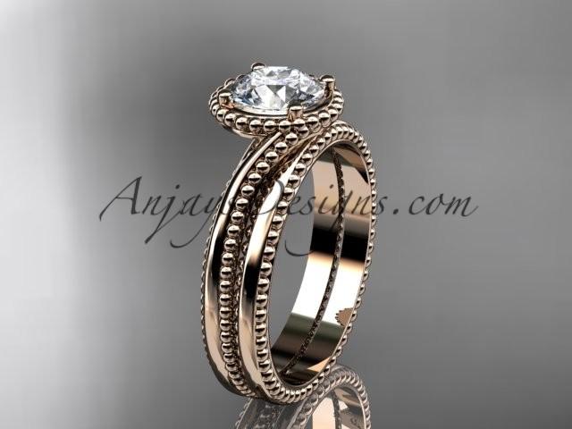Свадьба - 14kt rose gold wedding ring, engagement set ADLR389S