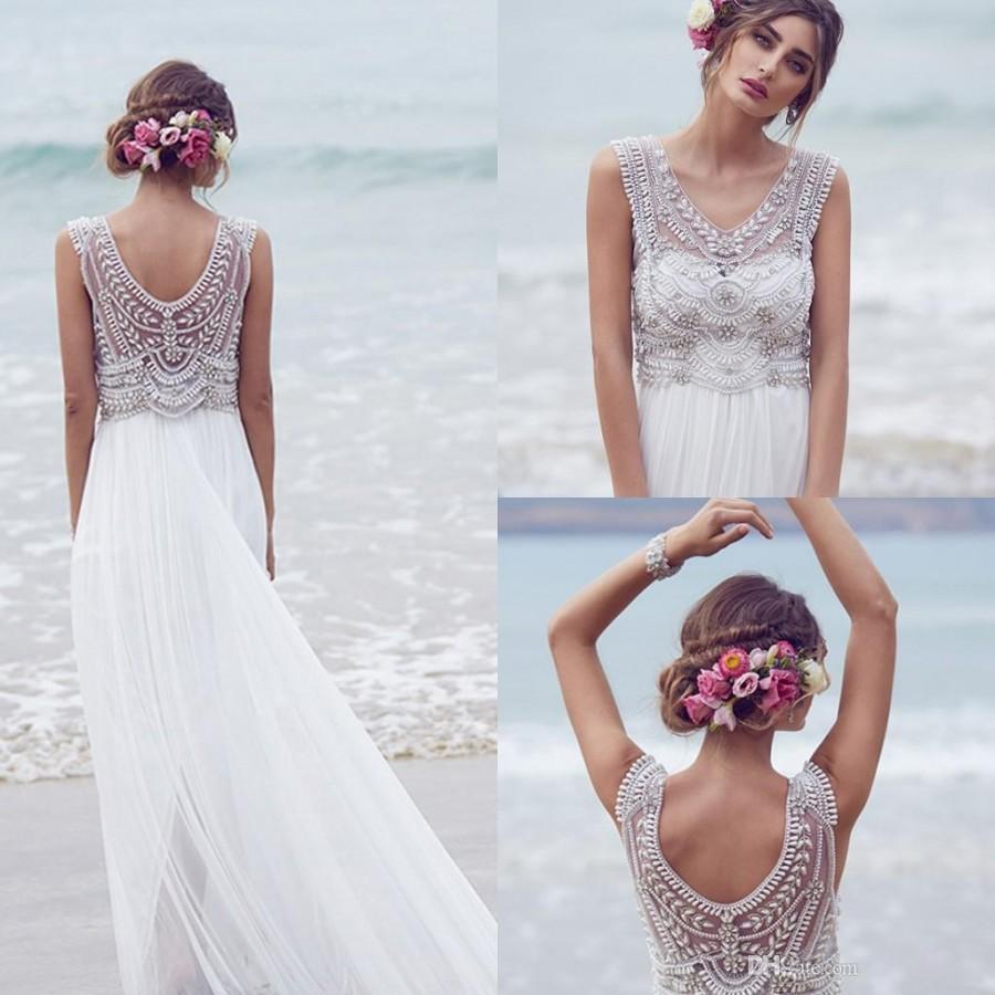 Wedding - Anna Campbell 2016 Wedding Dresses Beading Crystals Sleeveless Chiffon Beach Wedding Gowns Floor Length Luxury Boho Custom Made Bridal Dress Online with $129.06/Piece on Hjklp88's Store 