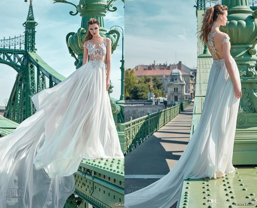 Hochzeit - New Sexy See through Galia Lahav Wedding Dresses Crystal Beads Chiffon Illusion Sheer Backless Wedding Dress Gown Online with $120.16/Piece on Hjklp88's Store 
