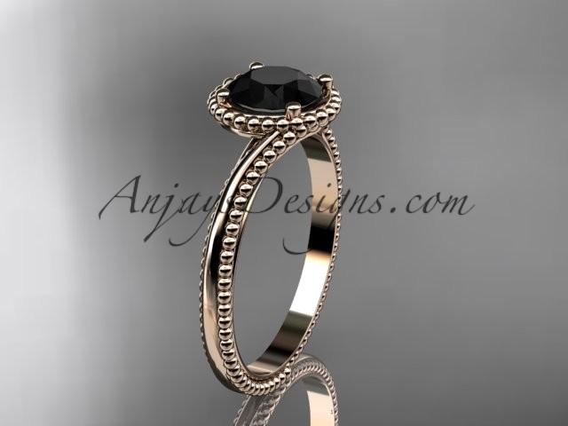 Mariage - 14kt rose gold wedding ring, engagement ring with a Black Diamond center stone ADLR389