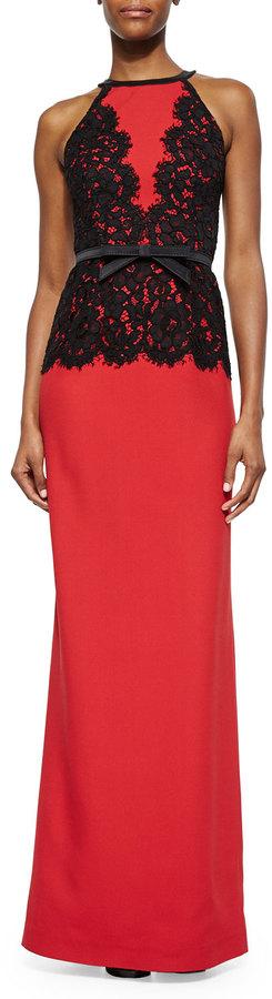 Mariage - Michael Kors Collection Floral Lace-Overlay Bow-Belted Gown