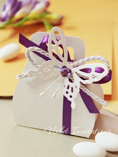 زفاف - Butterfly Bomboniere Set Of 5, Wedding Favor Gift Box Filled With Sugar Almonds, Butterfly Theme, Christening Or Baby Shower Girl Favors