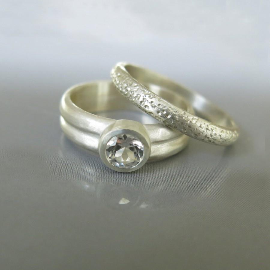 زفاف - White topaz wedding set, Topaz engagement ring, Anniversary ring his and her, Sterling silver anniversary ring, Sterling silver topaz ring