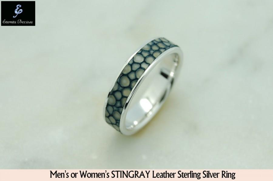 زفاف - LEATHER Silver Ring, UNISEX leather Ring, WATERPROOFED Leather Sterling Silver Ring, Mens silver wedding Band, Silver ring for men women