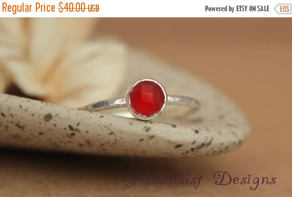 Mariage - ON SALE Deep Orange Carnelian Promise Ring or Engagement Ring - Unique Rose Cut Bezel-Set Solitaire in Sterling - Carnelian Bridesmaid Gemst