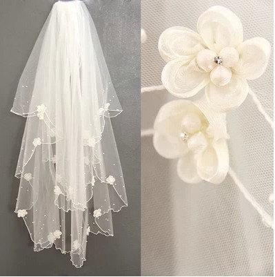 Mariage - Bridal Wedding Veil Beautiful wedding veil  beaded flower white veil Ivory veil in handmade