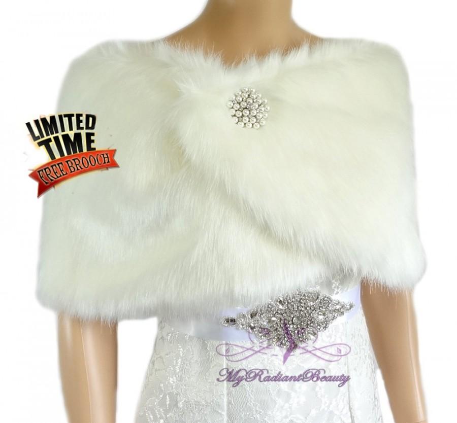 Hochzeit - Bridal Ivory Faux Fur Wrap, Bridal Wrap, Bridal Shrug, Wedding Fur Stole, Bridal Fur Wrap, Bridal Stole, MyRadiantBeauty MRBBridal FW108-IVY