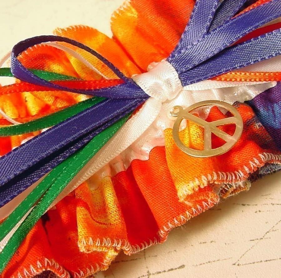Hochzeit - Wedding garter  Hippie Tie Dye  Keepsake  PEACE