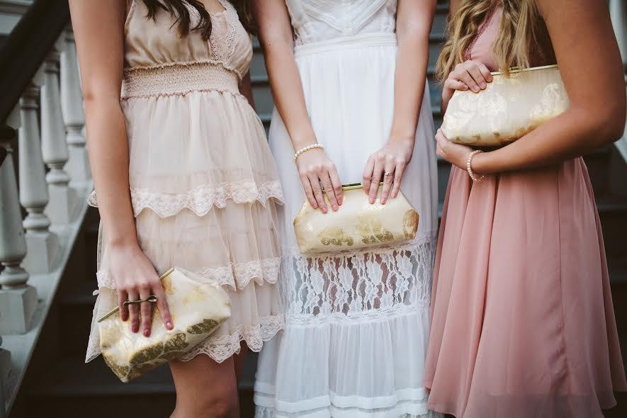 Mariage - Bridesmaid Clutches Burlap/Linen Inspired Gold set of 5