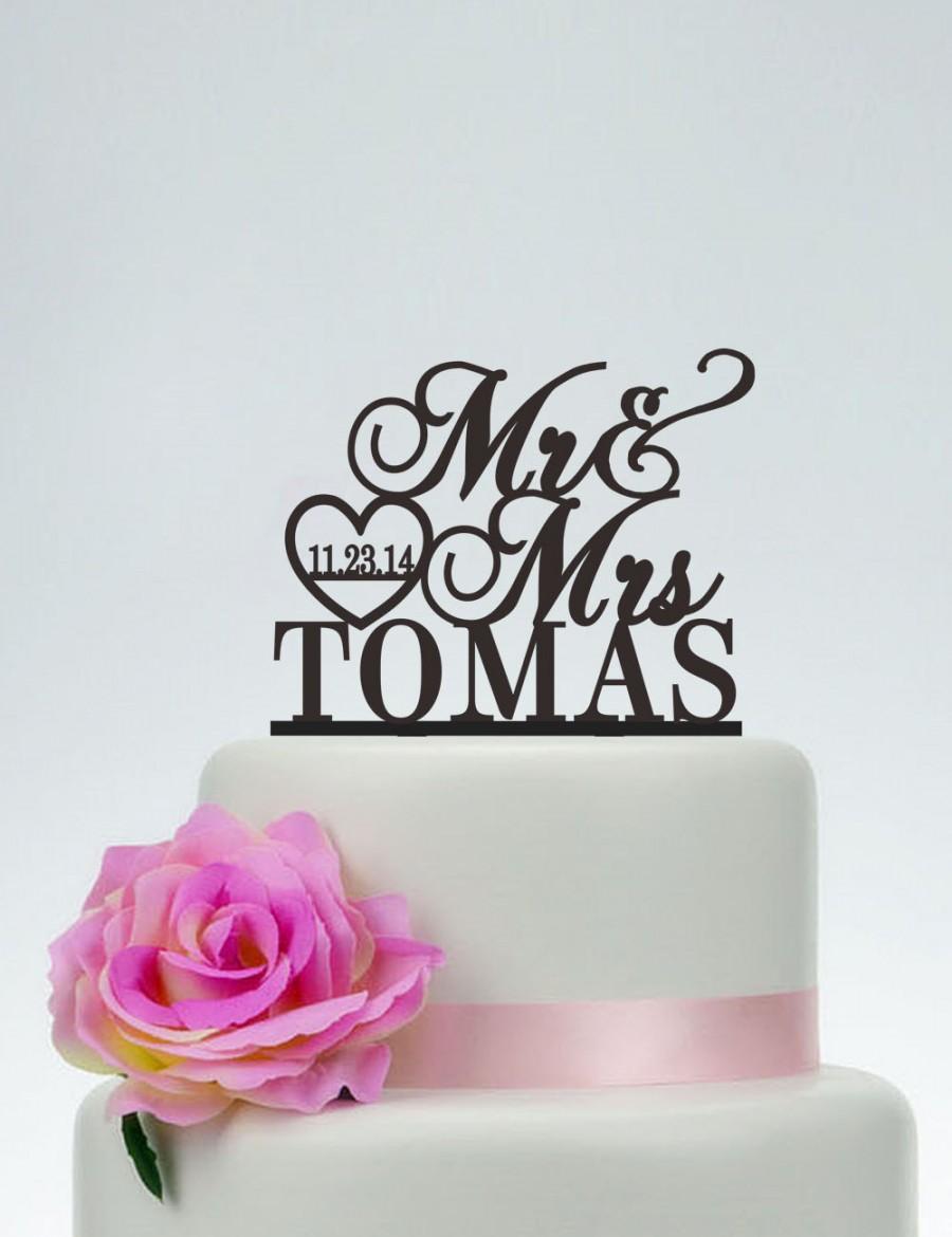Mariage - Wedding Cake Topper,Mr and Mrs Cake Topper With Surname,Heart Topper,Custom Cake Topper,Personalized Cake Topper,Rustic Cake Topper C079