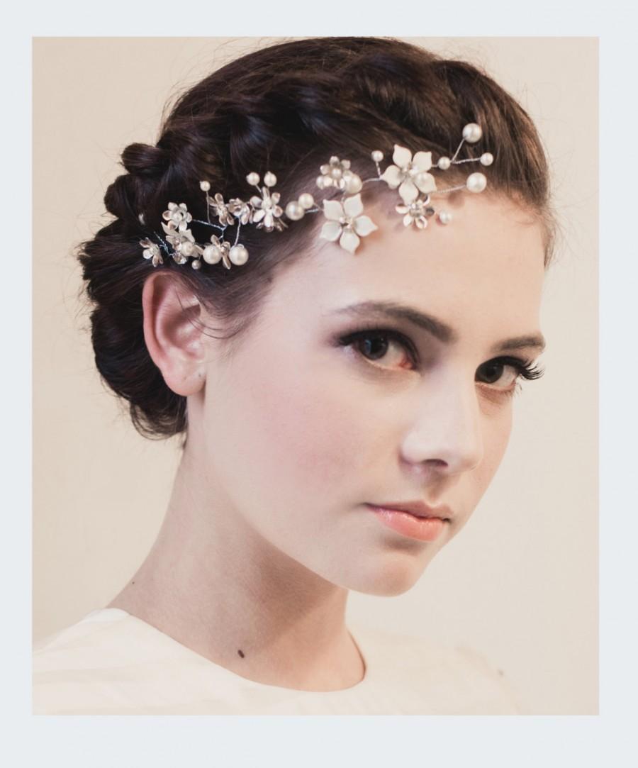 زفاف - Bridal Hand Painted Enamel Flower Crystal Hair Vine, Wedding Hair Vine, Bridal Headdress - STYLE #1402 - made to order
