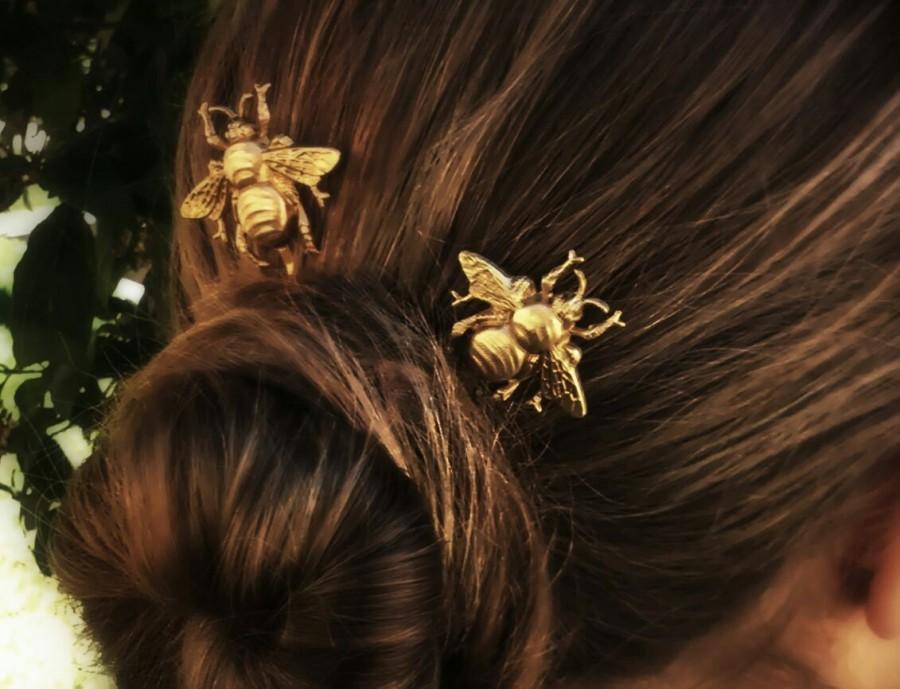 Wedding - FLASH SALE Bee Hair Pin Gold Bumble Bee Bobby Pins Brass Hair Pins Bee Hair Clips Bridal Hair