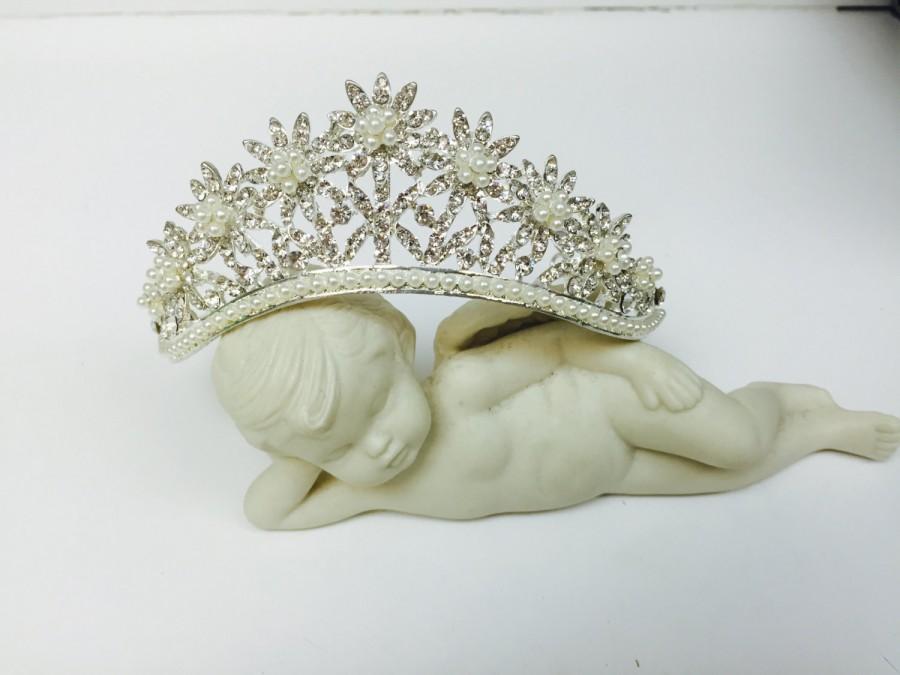 Hochzeit - Magnificent Rhinestone and Pearl Bridal Tiara Crown