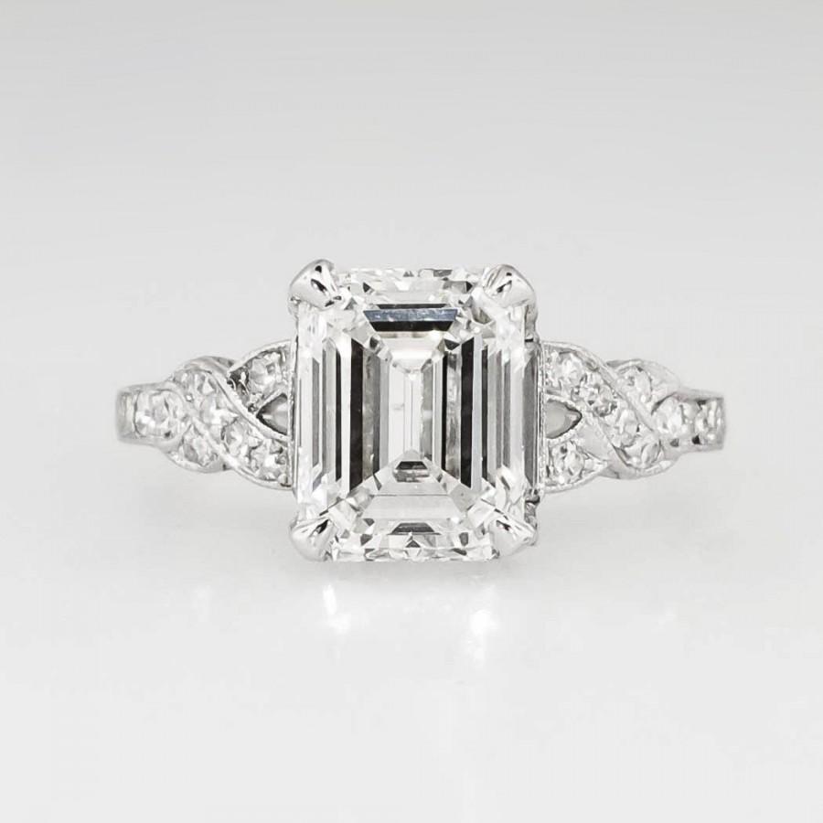 Mariage - Sensational GIA Certified 1930's Art Deco 2.90ct t.w.  Emerald Cut Diamond Filigree Engagement Wedding Ring Platinum