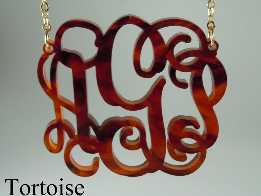 زفاف - 1.25" Custom Acrylic Monogram Necklace Tortoise