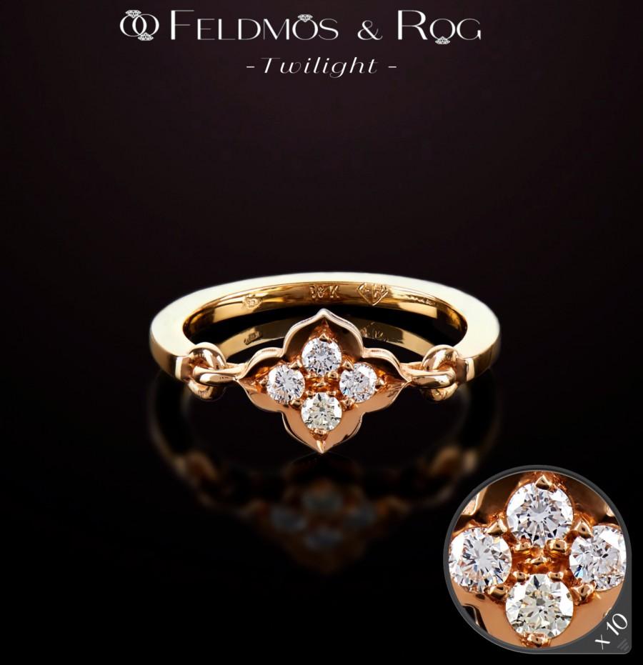 زفاف - Solid Rose Gold 18K Ring, Diamond Engagement Ring, Clover Diamond Ring, Nest Ring, Designed Right Hand Ring, Size Any, Christmas Gift