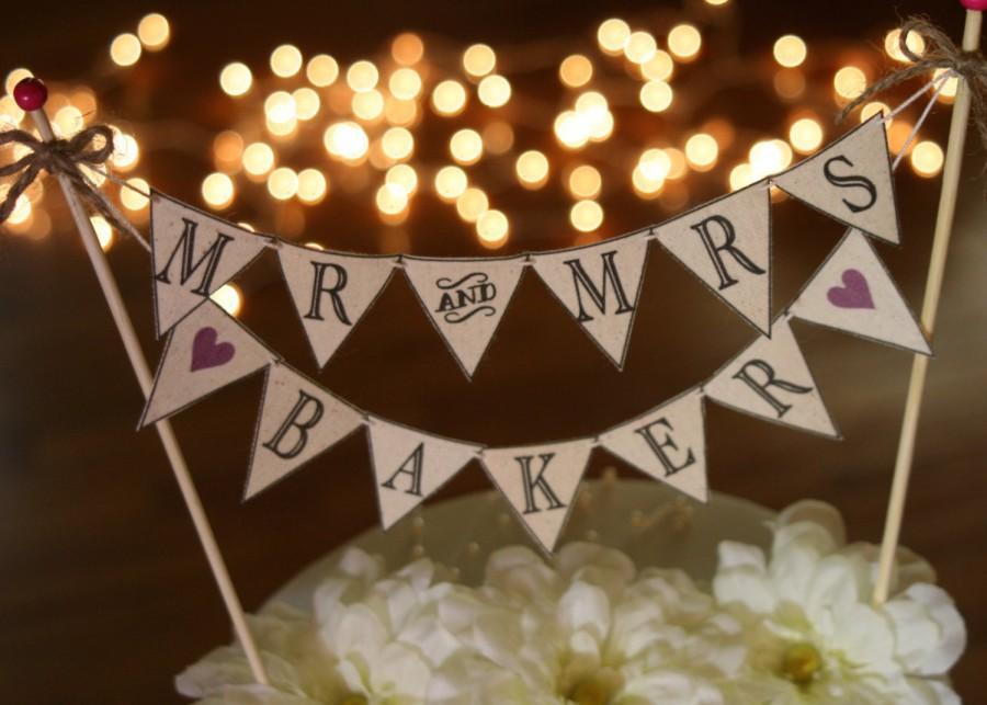 Mariage - Wedding Cake BANNER Wedding Cake Topper Mr and Mrs Rustic Wedding Topper