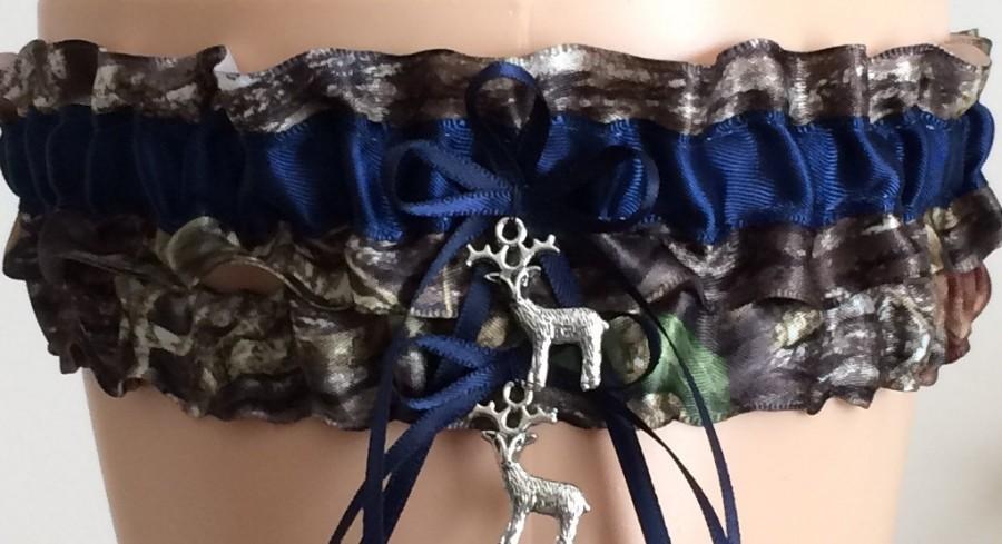 Mariage - Mossy Oak Navy Blue Camouflage Wedding Garter Set, Bridal Garter Set, Camo Garter, Keepsake Garter