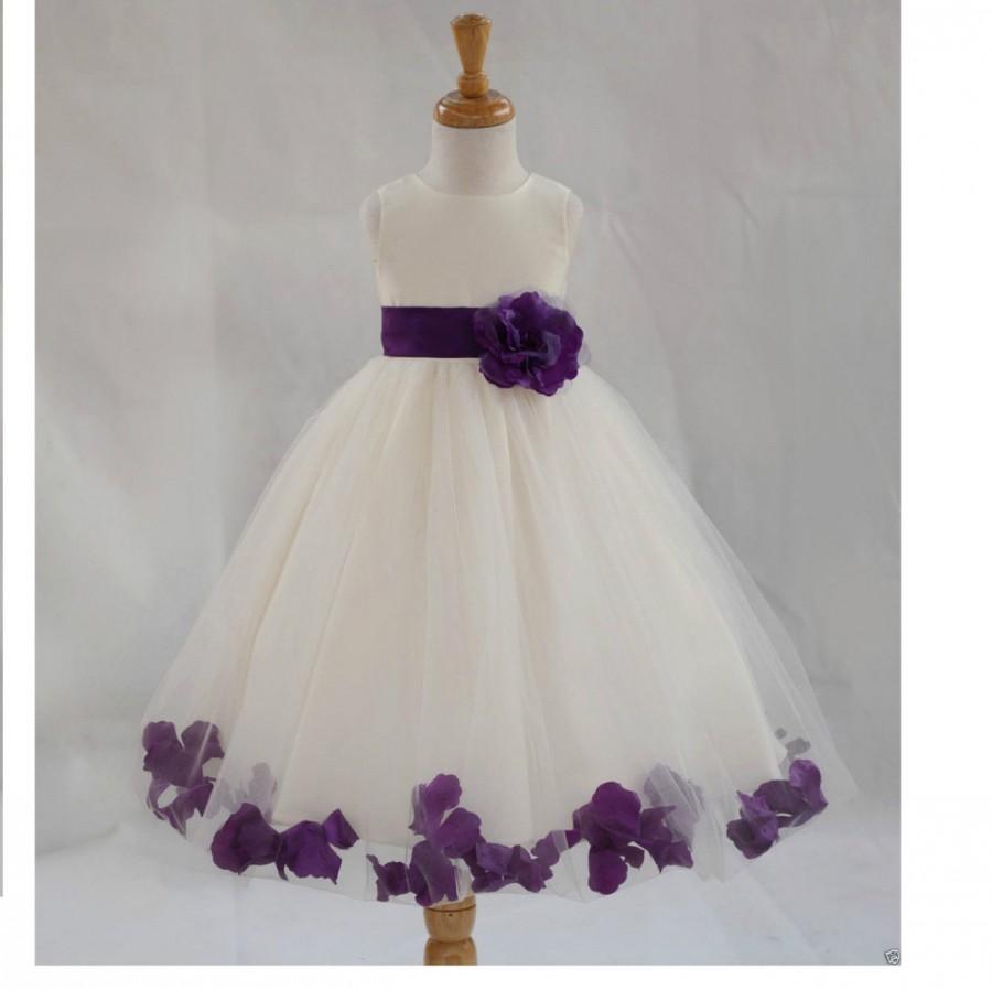 Mariage - Ivory Flower Girl Petals dress pageant wedding bridal children bridesmaid toddler elegant sizes 6-9m 12m 2 4 6 8 10 12 14 