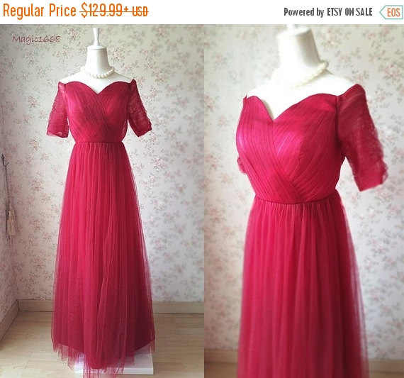Mariage - New Cherry Red Bridesmaid Dress. Fashion Sweetheart Bridesmaid Dress. Wedding Tulle Dress. Floor Length Prom Dress. Red Wedding. Plus Size
