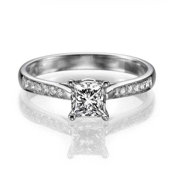 Свадьба - Classic Moissanite Engagement Ring, 14K White Gold Ring Accented Promise Ring, 0.82 TCW Forever Brilliant Princess Moissanite 